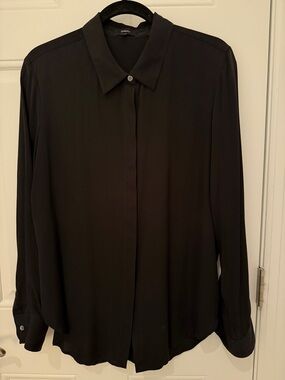 Theory Black Button-Front Long Sleeve Blouse